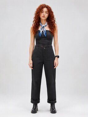 Boudicca Women's wool black designer gothic pants Straps zippers UK 12 M 35